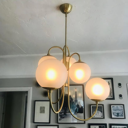 Multi-Arm Ceiling Light Fixture Metal Frame Frosted Glass Shades Gold Black White 30 Inch Diameter Living Room Dining Room Bedroom Overhead