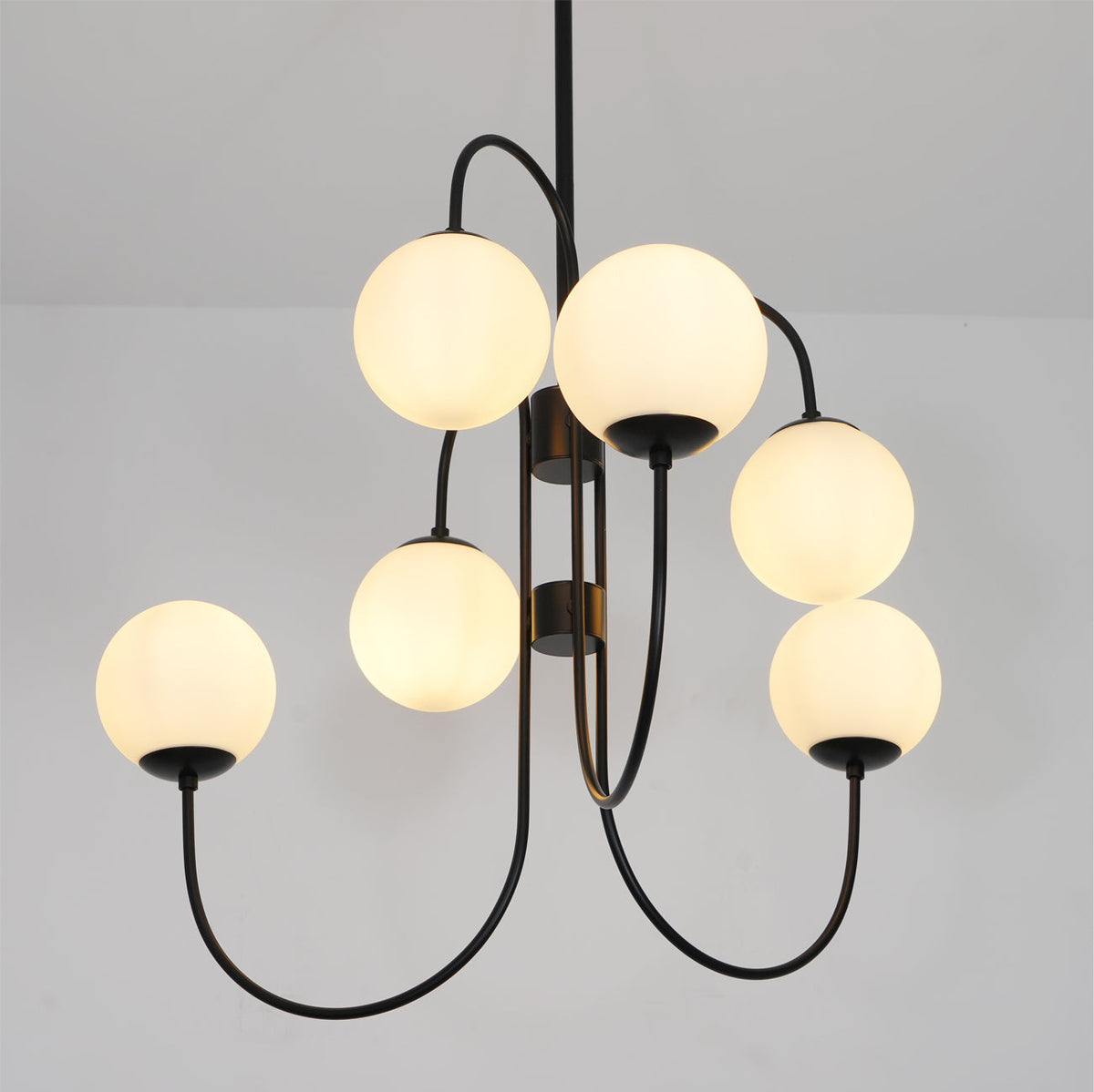 Multi-Arm Ceiling Light Fixture Metal Frame Frosted Glass Shades Gold Black White 30 Inch Diameter Living Room Dining Room Bedroom Overhead