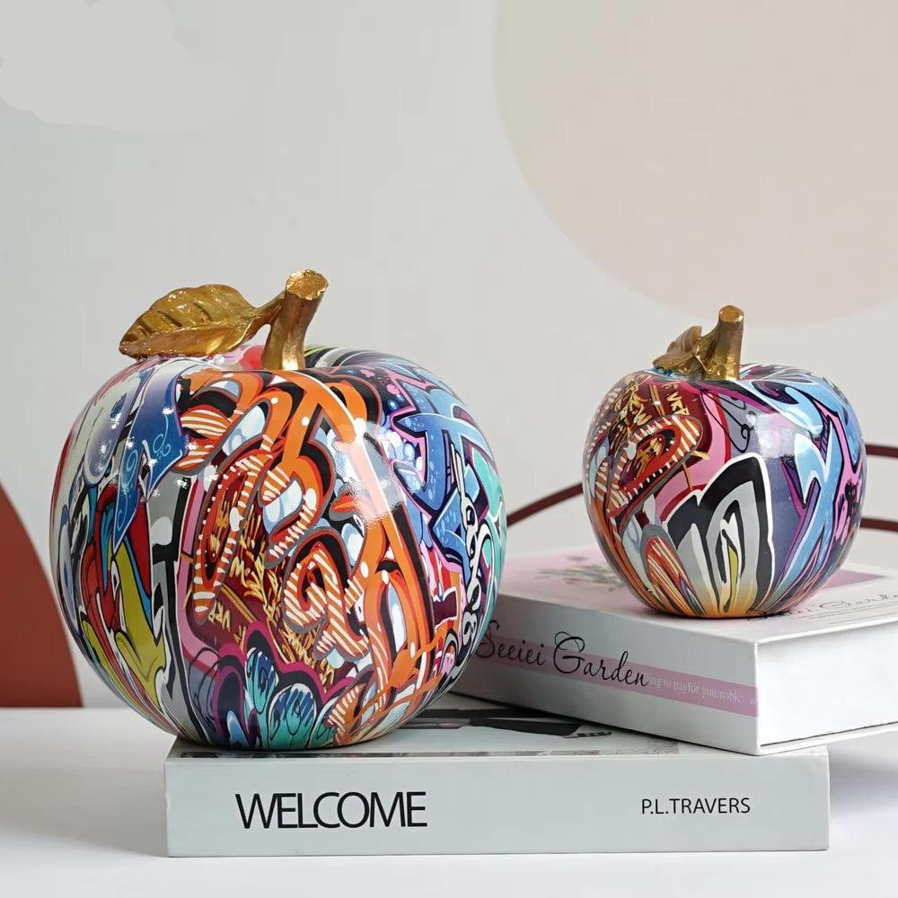Graffiti Painted Apple Sculpture – High-Quality Resin Decorative Art for Home Decor