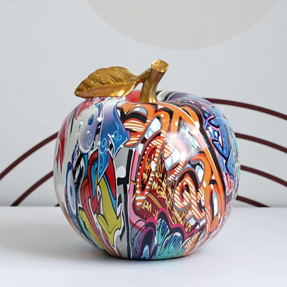 Graffiti Painted Apple Sculpture – High-Quality Resin Decorative Art for Home Decor