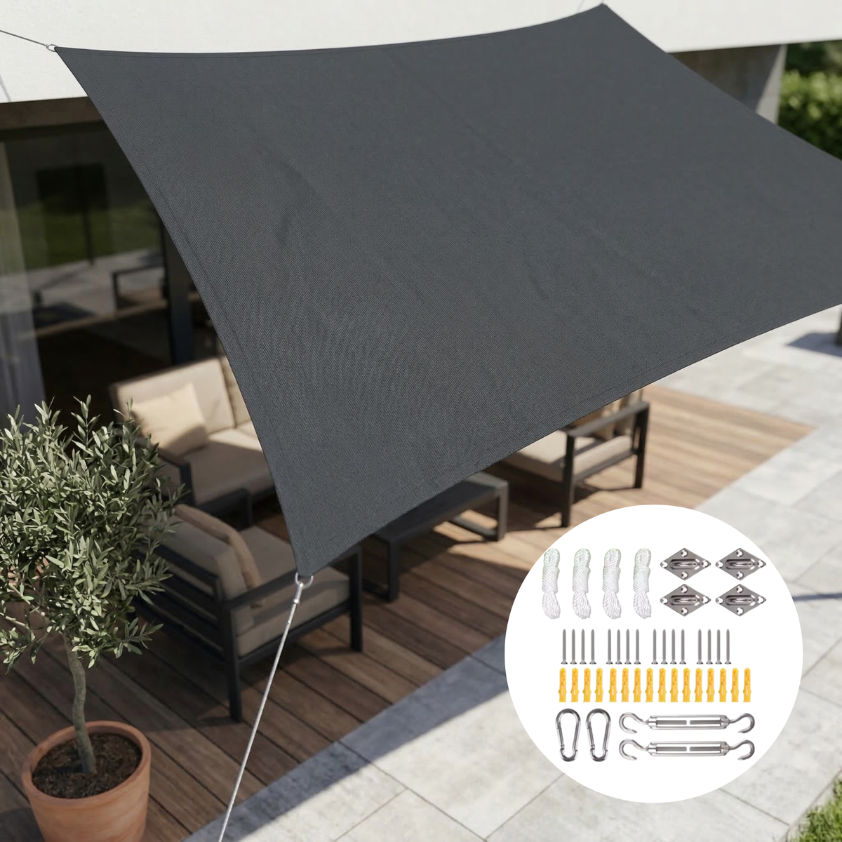 Rectangle Canopy Tarp 10×16.5 ft Waterproof Sunshade for Deck Yard Pool Balcony Pergola Gazebo Porch Awning 98% UV Block Shelter with Rope T