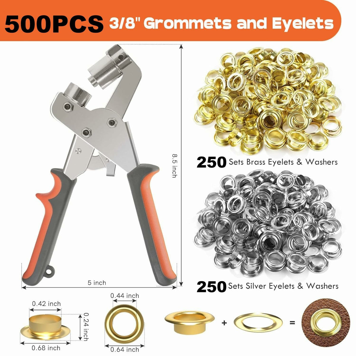 Grommet Tool with Double Leverage, Heavy Duty Grommet Kit, Leather Punch Tool for Vinyl and Fabric Projects