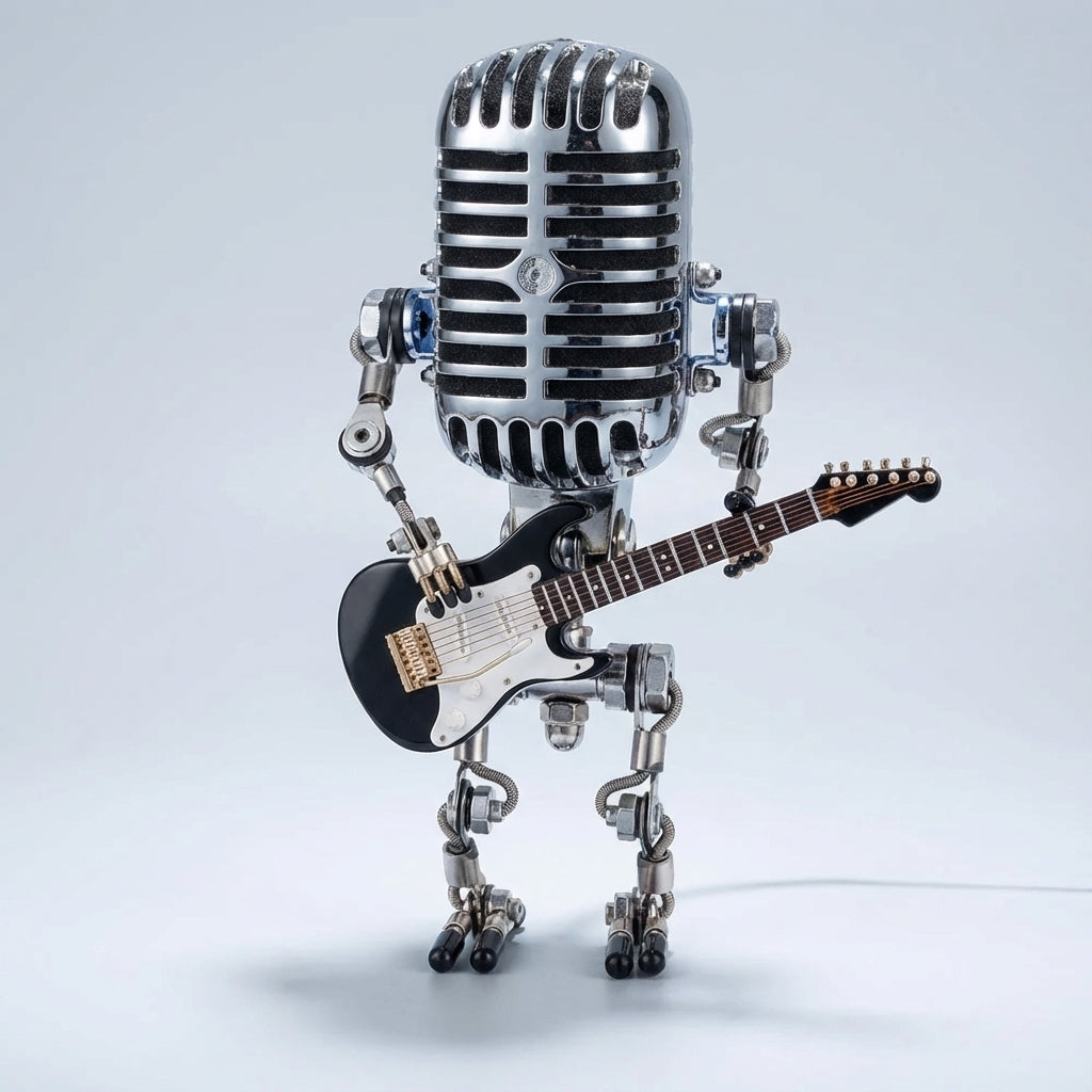 Robot Musician Accent Lamp with Guitar Detail 8.7 in Plastic LED Nightstand Light for Bedroom Office Music Room Unique Desk Decor Gift