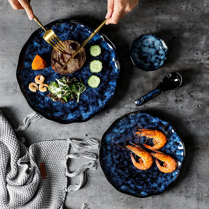 Ceramic Tableware Collection 10-Piece Set with Celestial Blue Pattern for Family Dinners Casual Dining Formal Entertaining Kitchen Essential