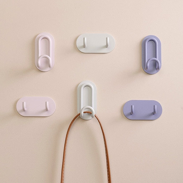 Adhesive Metal Hooks for Bathroom & Kitchen Storage — Dual-Hook Design, No Drilling, Lightweight Organizer for Keys, Towels, Accessories