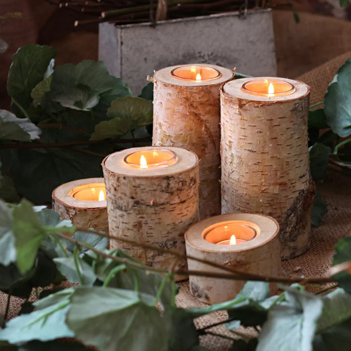 Natural Wood Tealight Stand 2-8 Inches Farmhouse Table Accent Organic Bark Texture Mantel Display Home Centerpiece Décor