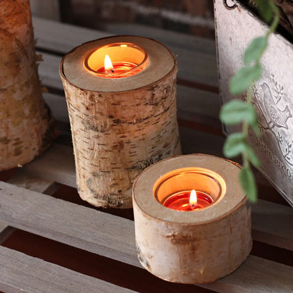 Natural Wood Tealight Holder Rustic Decorative Accent Glass Insert Candle Stand for Dining Table Living Room Mantle Home Decor Centerpiece