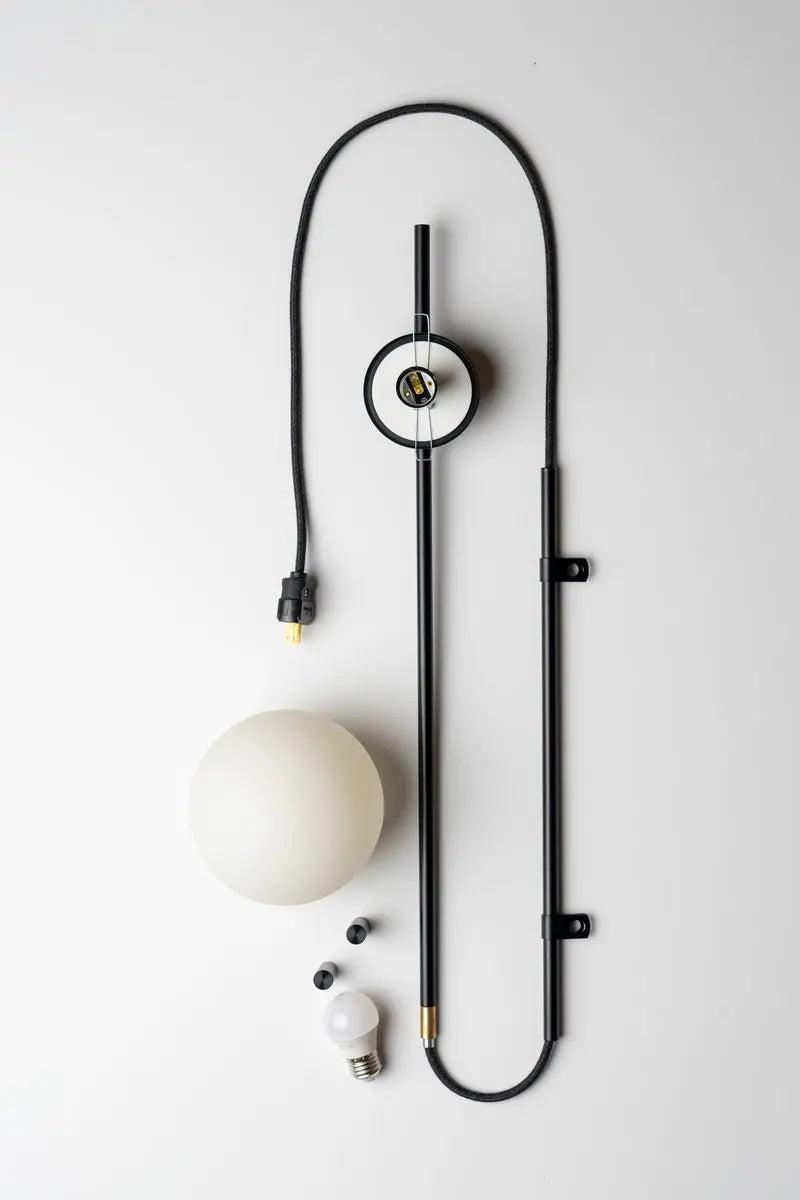 Plug-In Wall Sconce Light with Adjustable Arm for Bedroom Living Room Hallway Office Black White Modern Minimalist Reading Lamp Fixture Easy