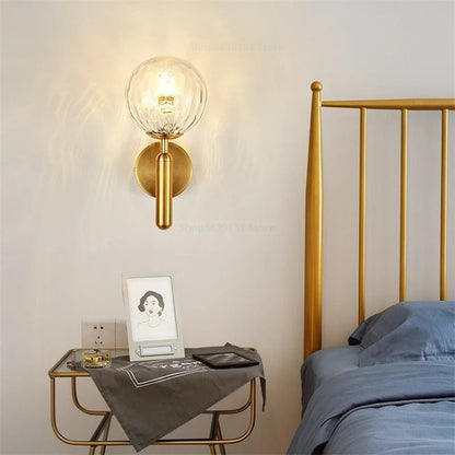 Globe Wall Sconce with 5.5-Inch Glass Shade Black and Gold Finish Bedroom Hallway Ambient Light E14 Socket Modern Minimalist Design for Entr