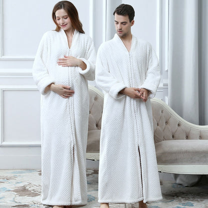 Zippered Fleece Bathrobe for Women & Men Hooded & Non-Hooded Thermal Lounge Robe with Pockets Soft Lightweight Warmth