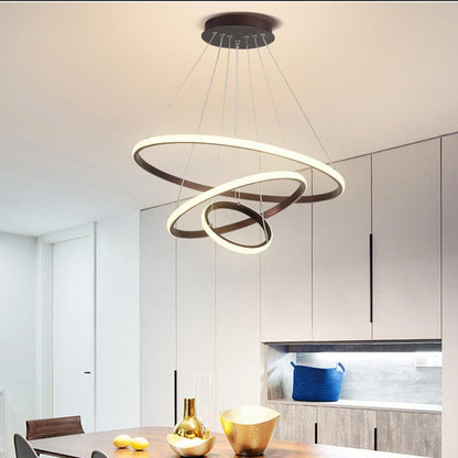 Triple-Ring LED Chandelier – Adjustable Dimmable Modern Ceiling Light – Black, Gold, White – 24x16x8 Inch Rings – Contemporary Hanging