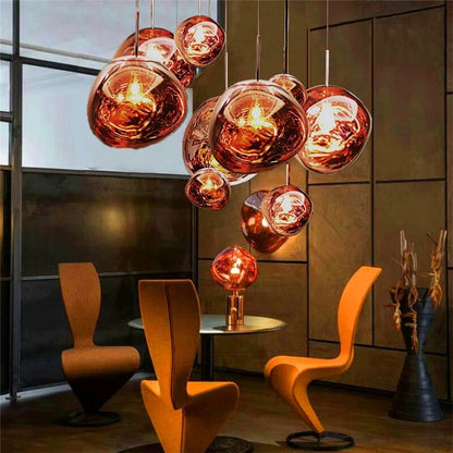 Reflective Globe Hanging Light Fixture Adjustable Height E27 Socket for Kitchens Dining Rooms | Modern Orb Ceiling Lamp Chrome Gold Glass