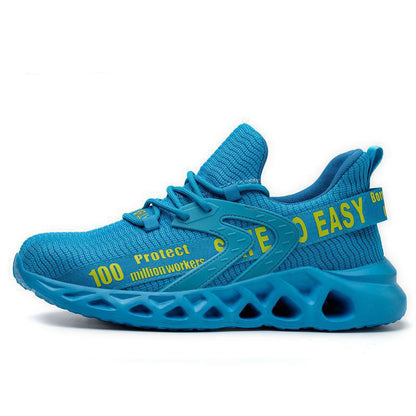 Steel Toe Work Shoes with Kevlar Sole – Lightweight Breathable Flyknit Safety Footwear for Construction Warehouse Industrial Jobs