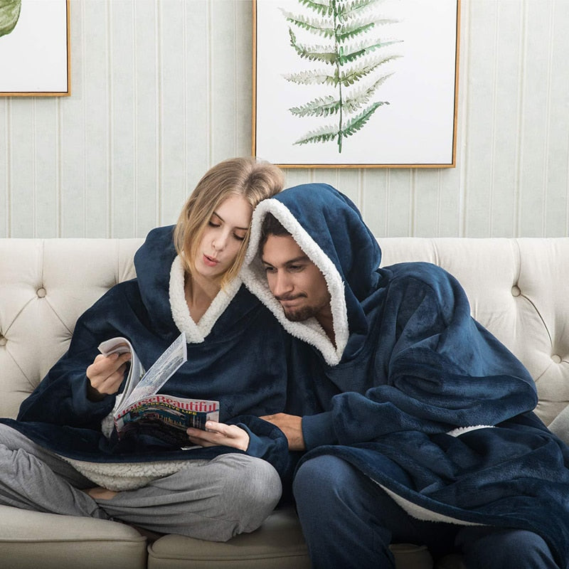 Oversized Wearable Blanket Hoodie with Pocket – Soft Fleece Throw for Couch & Bed – One Size Adults & Teens
