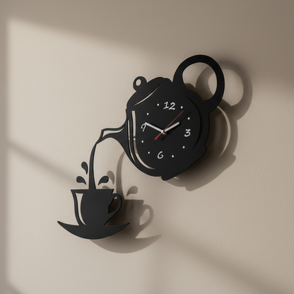 Marova Teapot Wall Clock - 3D Mirrored Acrylic, Silent Quartz Design