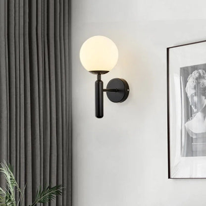 Globe Wall Sconce with 5.5-Inch Glass Shade Black and Gold Finish Bedroom Hallway Ambient Light E14 Socket Modern Minimalist Design for Entr
