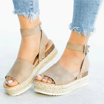 Women's Ankle Strap Platform Wedge Sandals Open Toe Buckle Shoes for Summer Casual Wear