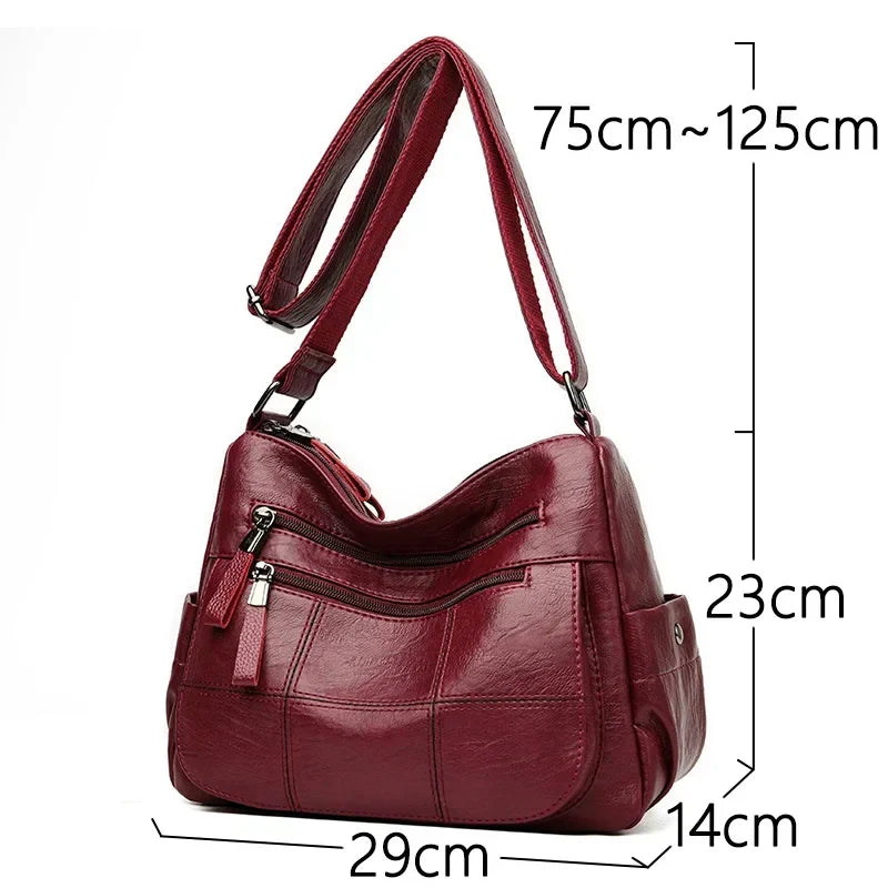 Women's Structured Leather Handbag - Everyday Tote with Top Handle & Crossbody Strap for Work Office Shopping Travel