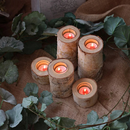 Natural Wood Tealight Holder Rustic Decorative Accent Glass Insert Candle Stand for Dining Table Living Room Mantle Home Decor Centerpiece