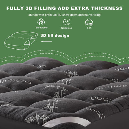 Bamboo Mattress Toppers Quilted Ultra Soft, Cooling Mattress Topper Twin Queen King, Non Toxic Bed Topper for Hotel Use
