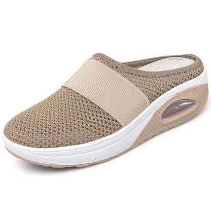 Cushioned Slip-On Walking Sneakers with Air Sole Technology for Women | Breathable Mesh Athletic Shoes for All-Day Standing and Comfort