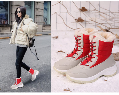 Plush-Lined Winter Boots for Women – Cozy Mid-Calf Snow Boots with PU Leather Upper & Non-Slip Sole for Cold Weather & Daily Wear