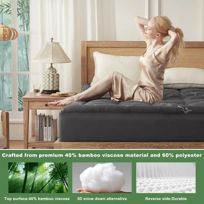 Bamboo Mattress Toppers Quilted Ultra Soft, Cooling Mattress Topper Twin Queen King, Non Toxic Bed Topper for Hotel Use