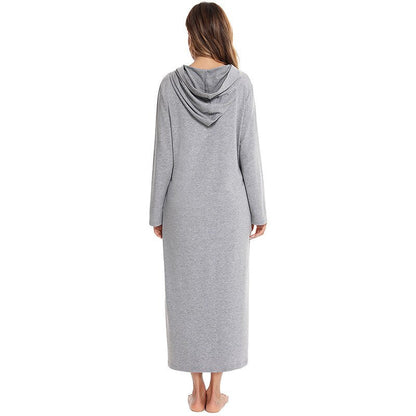 Zip-Front Hooded Bathrobe for Women – Soft Fleece Robe with Pockets & Full Zipper – Cozy Loungewear for Home, After Shower, Maternity