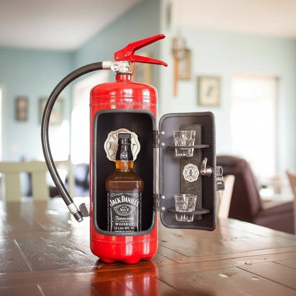 Fire Extinguisher Liquor Cabinet – Concealed Mini Bar Storage for Bottles & Accessories in Vintage Metal Design for Man Cave, Home Bar