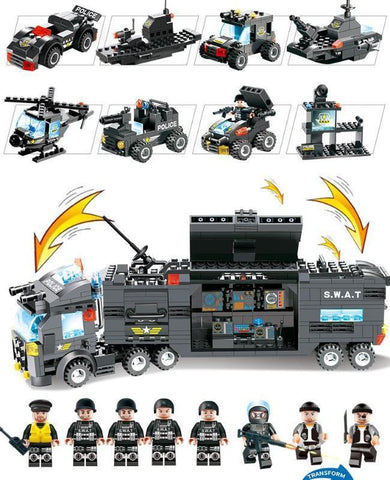 Building Blocks Police Truck Set, Toy Blocks for Kids, Police Vehicle Toy with Building Bricks and Base