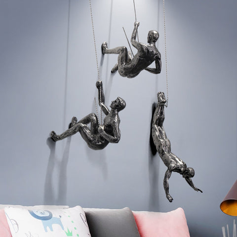 Climbing Figure Wall Sculpture | Resin & Iron Wire Art for Modern Decor