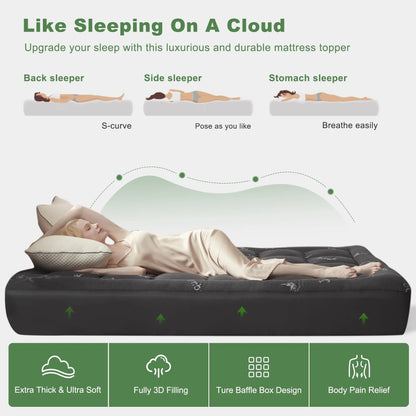 Bamboo Mattress Toppers Quilted Ultra Soft, Cooling Mattress Topper Twin Queen King, Non Toxic Bed Topper for Hotel Use