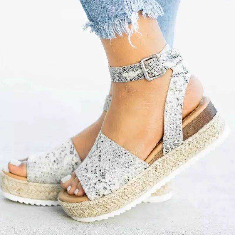 Women's Ankle Strap Platform Wedge Sandals Open Toe Buckle Shoes for Summer Casual Wear