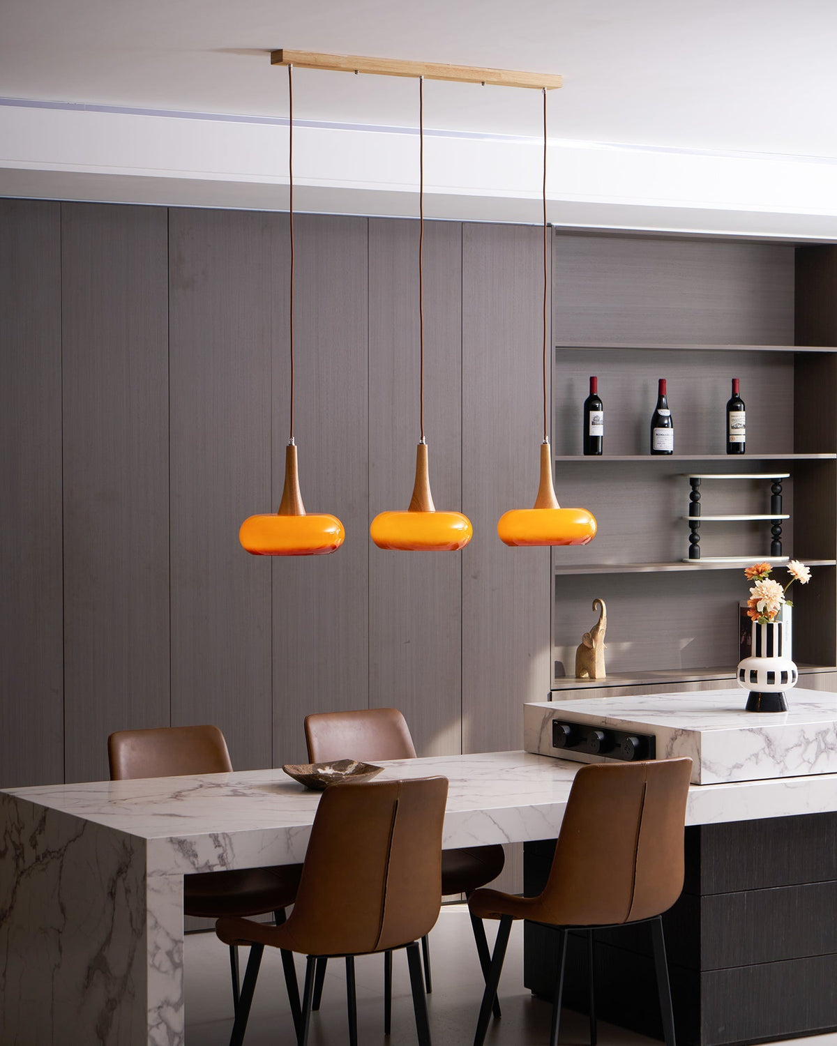 Hanging Light Fixture Metal Glass Wood Multi-Head Kitchen Island Dining Room Ceiling Lamp Indoor E26 E27 Socket Adjustable Wire Modern Home