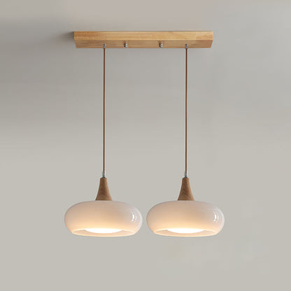 Wood & Amber Glass Pendant Light – Single, Double or Triple Head Design for Kitchen & Dining Room