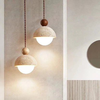 Half-Round Pendant Lamp – Elegant Glass and Travertine Design for Modern Hanging Lights
