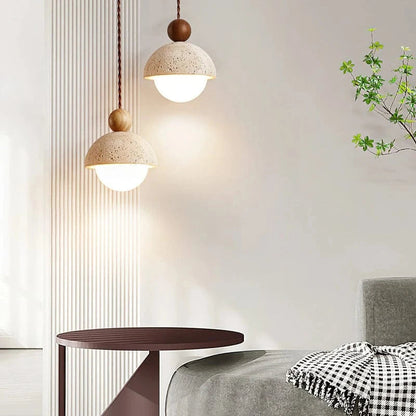 Half-Round Pendant Lamp – Elegant Glass and Travertine Design for Modern Hanging Lights