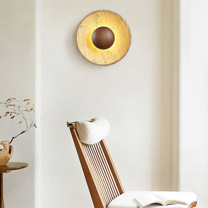 Natural Stone Sconce with Wood Backing 10-Inch Round Ambient Light Fixture for Bedroom Entryway Den