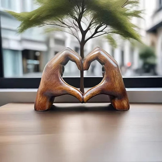 Wooden Heart Gesture Figurine for Shelf Display – Modern Rustic Tabletop Accent for Living Room Bedroom Office – Heartfelt Symbol Home