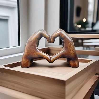 Wooden Heart Gesture Figurine for Shelf Display – Modern Rustic Tabletop Accent for Living Room Bedroom Office – Heartfelt Symbol Home
