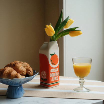 Handmade Ceramic Vase with Iconic Orange Juice Design – 8.66 inch Decorative Piece