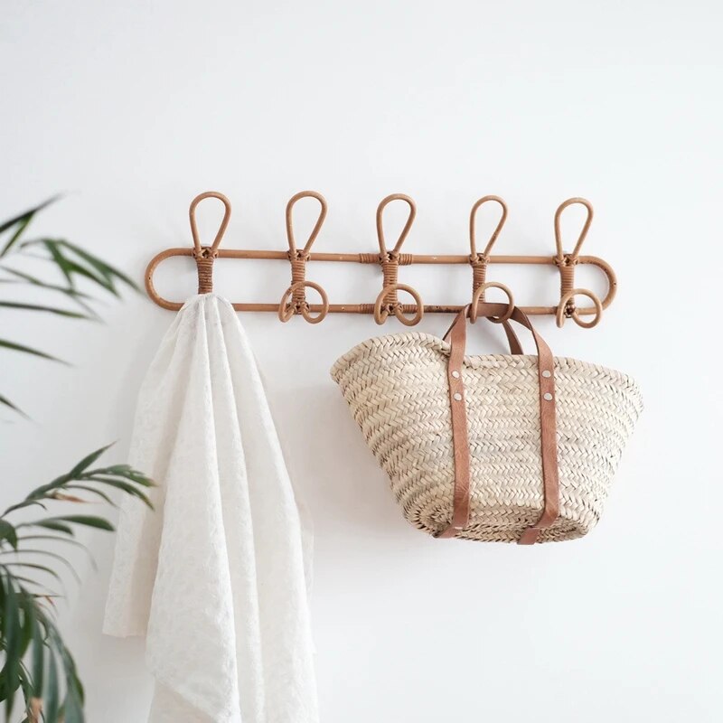 Handmade Rattan Wall Hooks – Organic Coat Rack for Rustic Home Decor