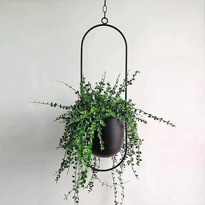 Oval or Round Frame Metal Hanging Planter with Chain