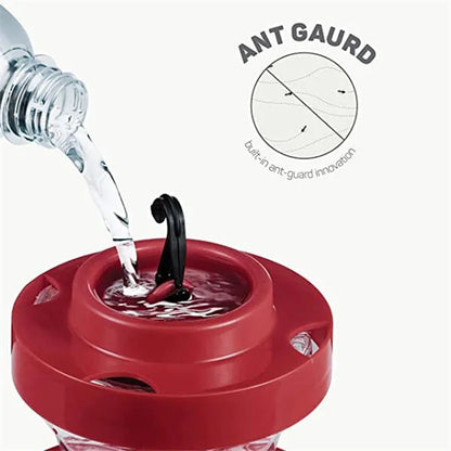 Nectar Feeder for Hummingbirds with 8 Ports & Built-In Ant Moat – 16 oz Capacity, Red Plastic Design with Perch for Yard & Garden