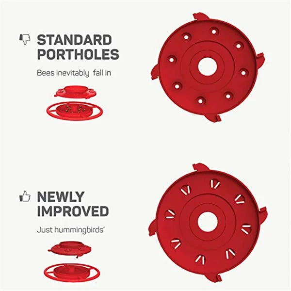 Nectar Feeder for Hummingbirds with 8 Ports & Built-In Ant Moat – 16 oz Capacity, Red Plastic Design with Perch for Yard & Garden