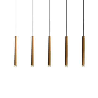 Slim Gold Tube LED Ceiling Light for Kitchen Island & Dining Room – Adjustable Drop Height, 1-5 Heads, Modern Minimalist Design
