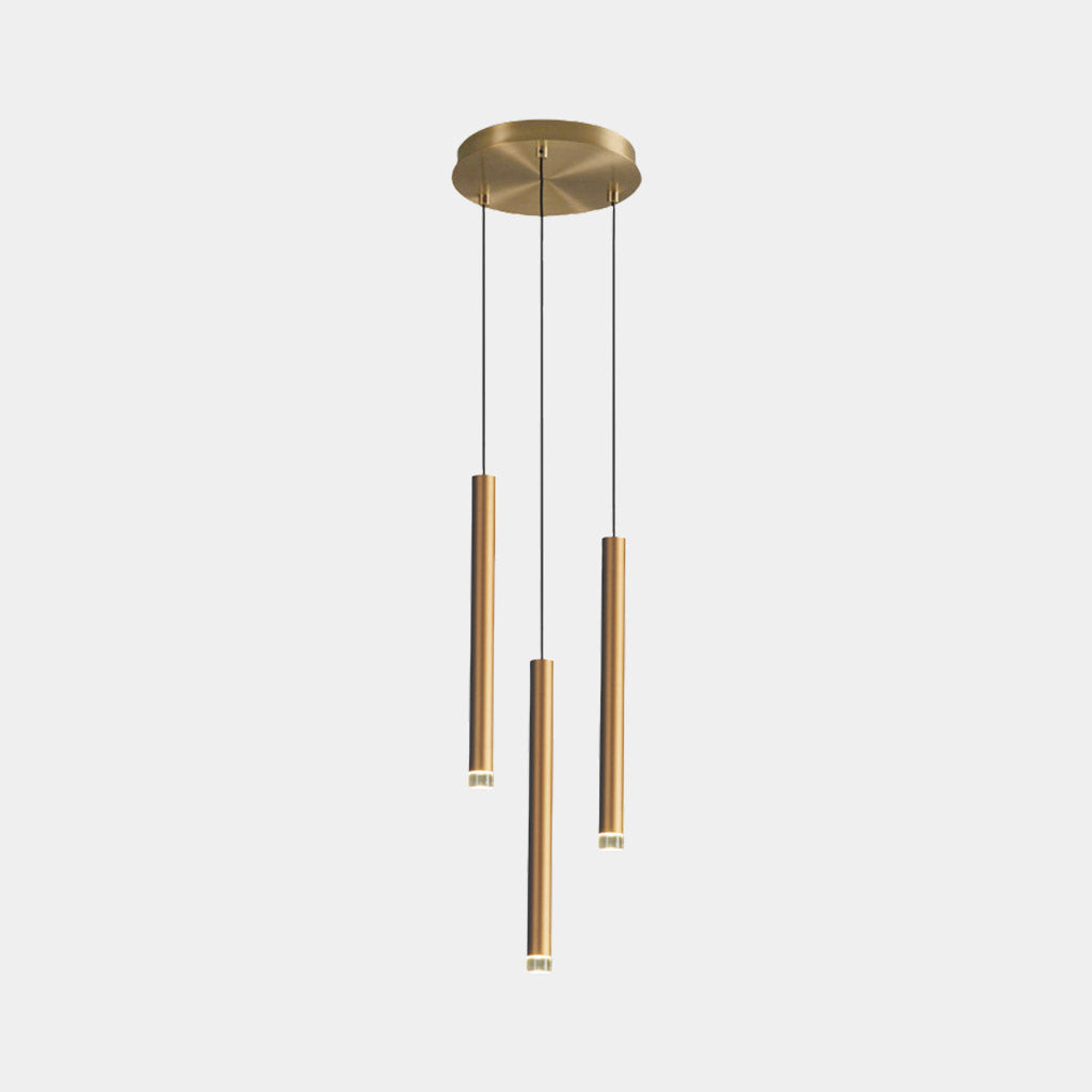 Slim Gold Tube LED Ceiling Light for Kitchen Island & Dining Room – Adjustable Drop Height, 1-5 Heads, Modern Minimalist Design