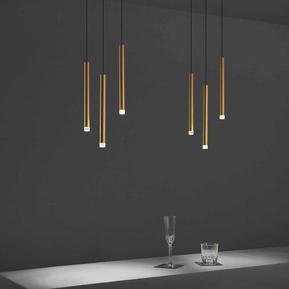 Slim Gold Tube LED Ceiling Light for Kitchen Island & Dining Room – Adjustable Drop Height, 1-5 Heads, Modern Minimalist Design