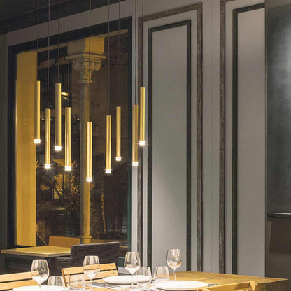 Slim Gold Tube LED Ceiling Light for Kitchen Island & Dining Room – Adjustable Drop Height, 1-5 Heads, Modern Minimalist Design
