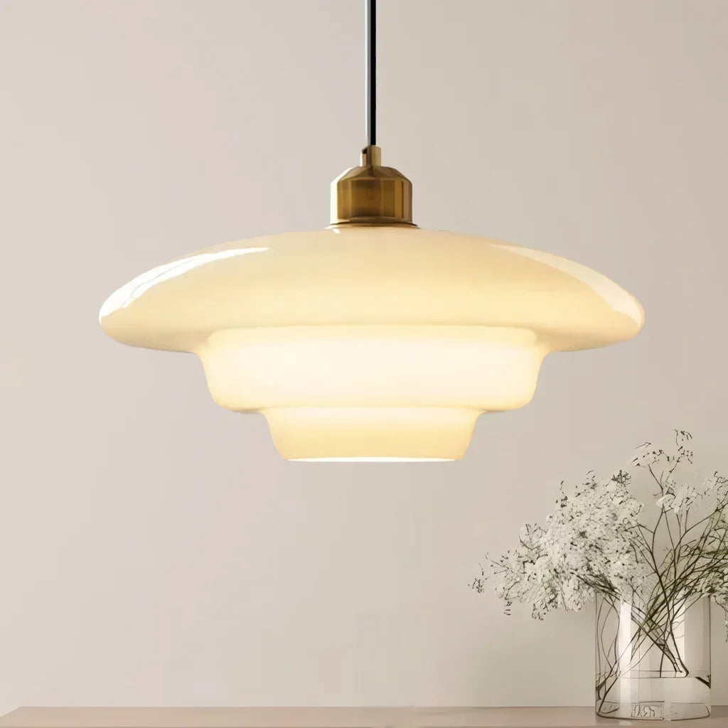 White Glass Hanging Ceiling Fixture 12.6 in Adjustable Cord Modern Island Light for Kitchen Dining Room Bedroom Foyer E27 Base Art Deco Styl